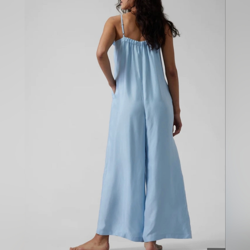 Athleta Calm Cool Romper Jumpsuit Light Blue Pajama Sleep Loungewear - Picture 9 of 10